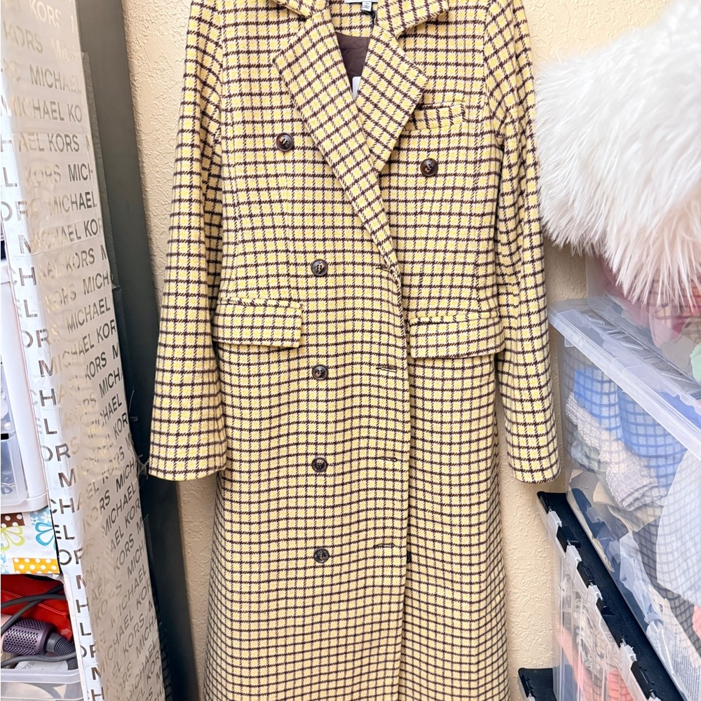 J.O.A. Plaid Double-Breasted Long Overcoat(NWT)